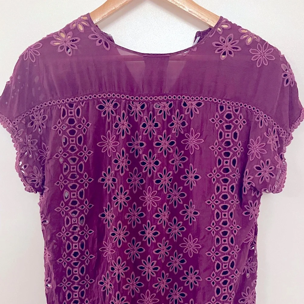 Johnny Was Leith Bohemian Eyelet Top Purple XS - Picture 10 of 16